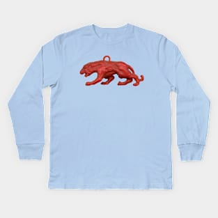 Red panther on blue grass Kids Long Sleeve T-Shirt